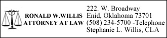 Ronald W. Willis - Attorney at Law Sponsorship Banner